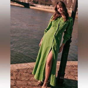 Sezane Green Long Sleeve Dress